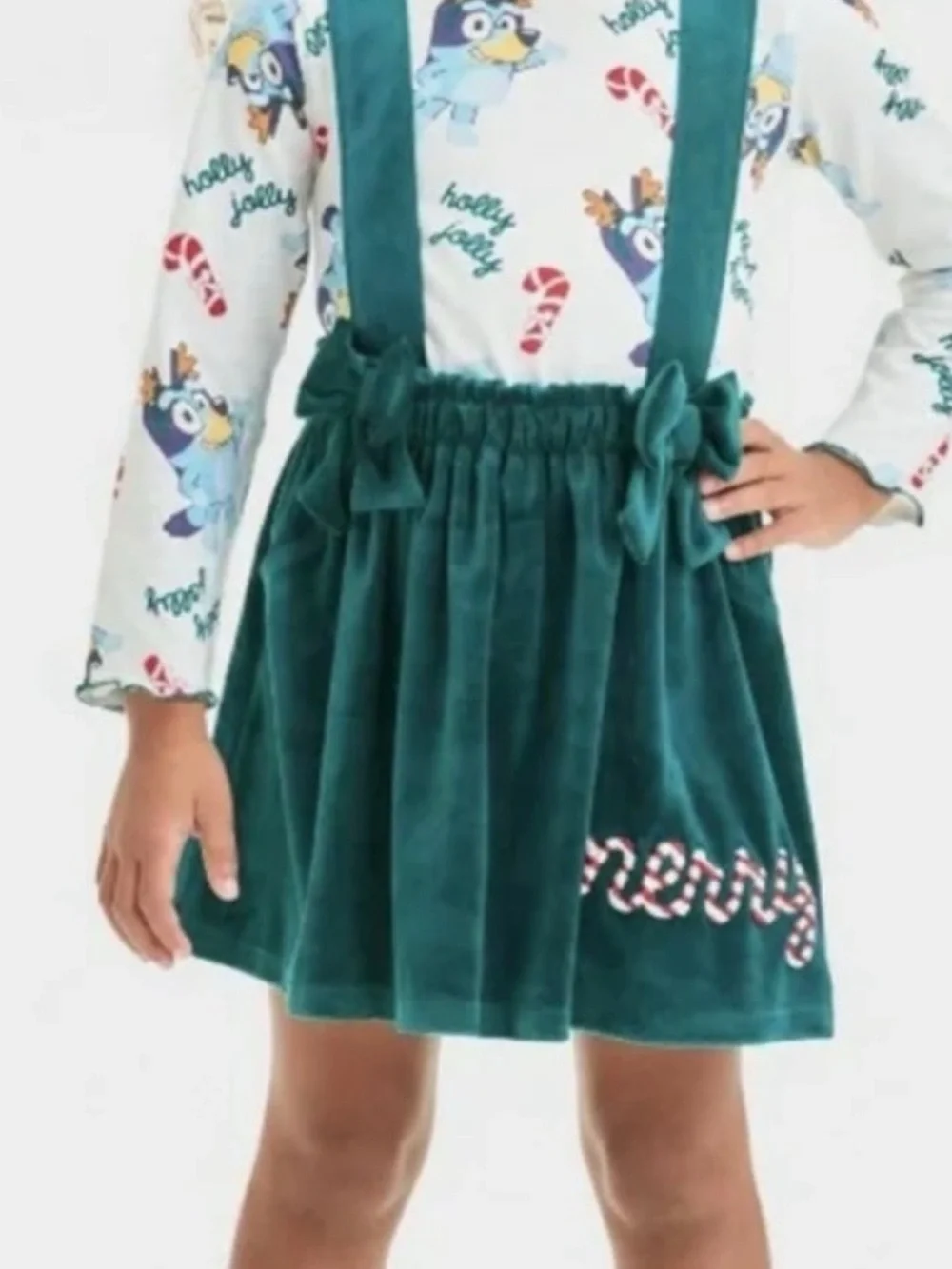 Bluey Girls Holiday Christmas Velvet Suspender Dress Set NWT